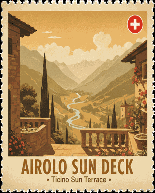 Airolo Sun Deck vintage travel stamp