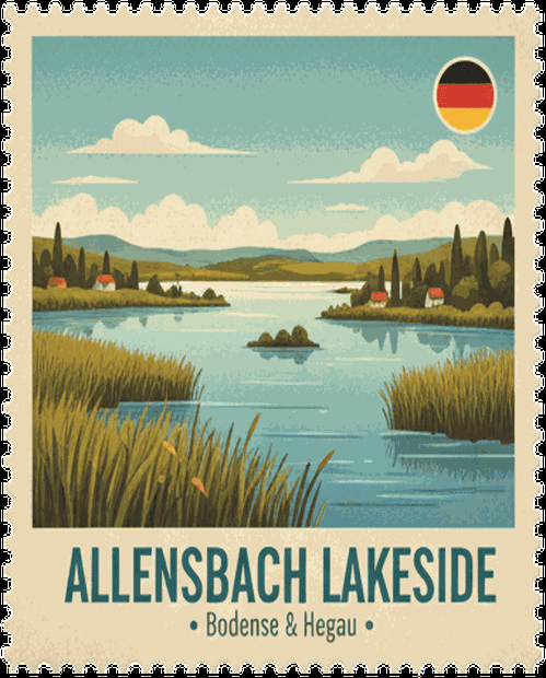 Allensbach Lakeside vintage travel stamp