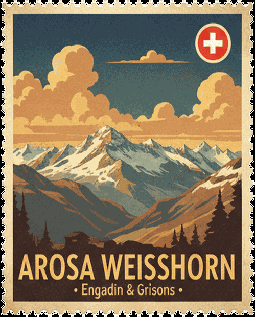 Arosa Weisshorn vintage travel stamp