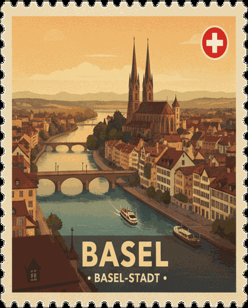 Basel vintage travel stamp