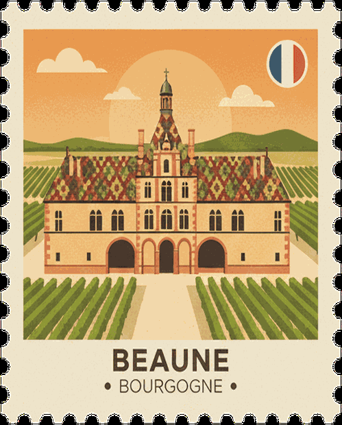 Beaune vintage travel stamp