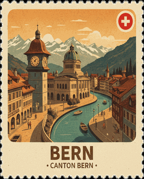 Bern vintage travel stamp