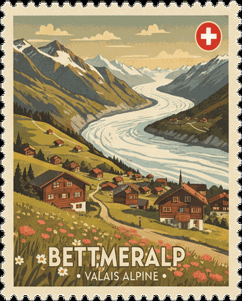 Bettmeralp vintage travel stamp
