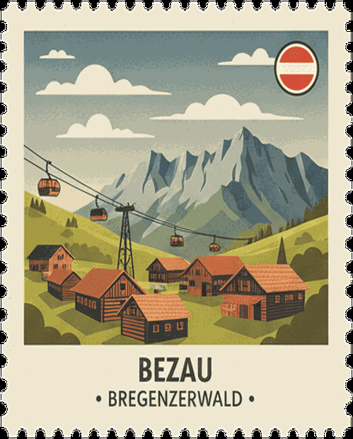 Bezau vintage travel stamp