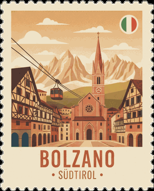 Bolzano vintage travel stamp