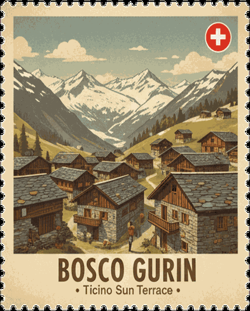 Bosco Gurin vintage travel stamp