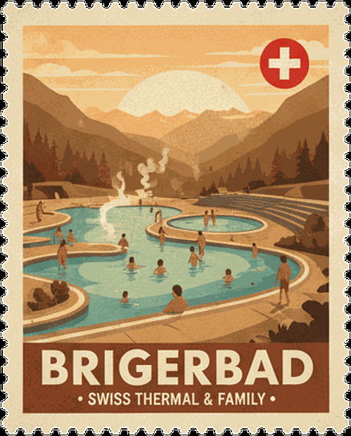 Brigerbad vintage travel stamp