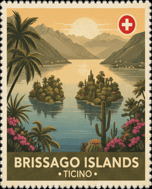 Brissago Islands vintage travel stamp