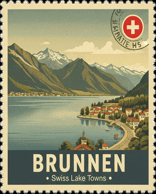 Brunnen vintage travel stamp