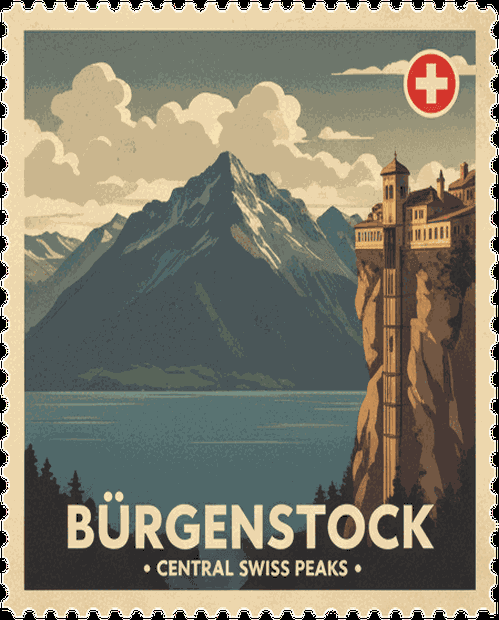 Bürgenstock vintage travel stamp