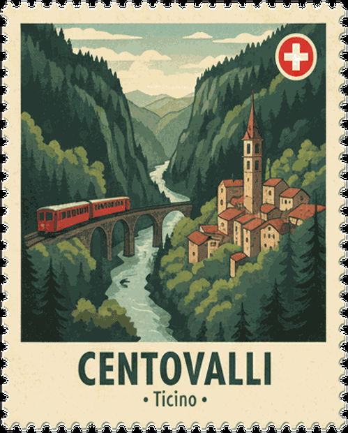 Centovalli vintage travel stamp