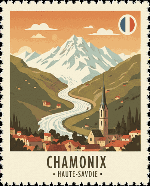 Chamonix vintage travel stamp