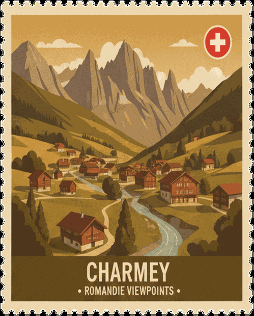 Charmey vintage travel stamp