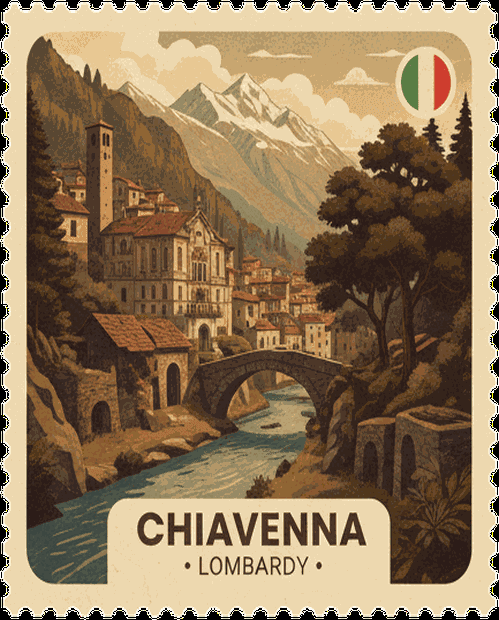 Chiavenna vintage travel stamp