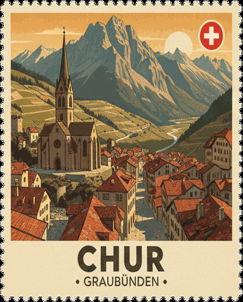 Chur vintage travel stamp