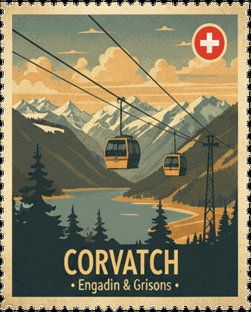 Corvatsch vintage travel stamp
