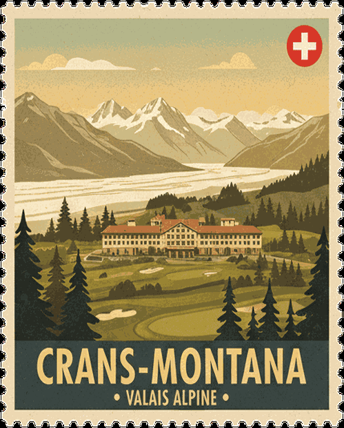 Crans-Montana vintage travel stamp