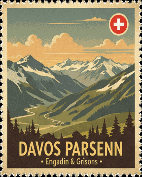 Davos Parsenn vintage travel stamp