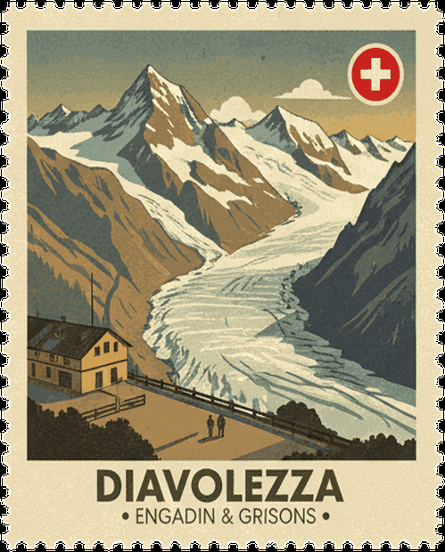 Diavolezza vintage travel stamp