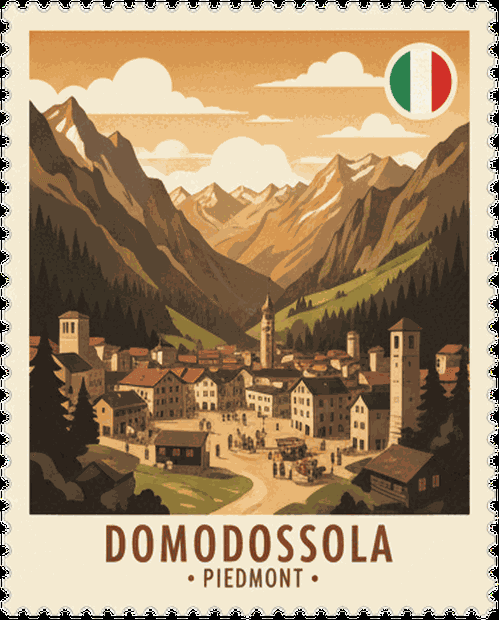 Domodossola vintage travel stamp