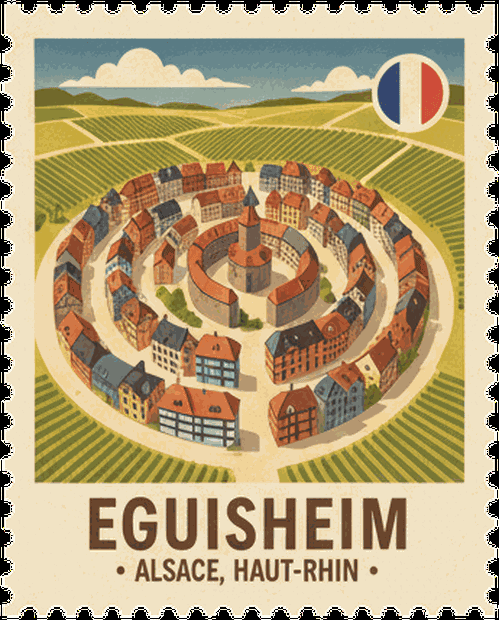 Eguisheim vintage travel stamp