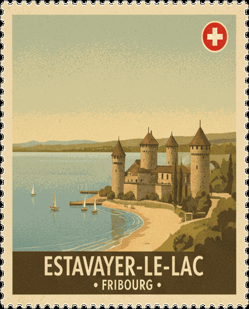 Estavayer-le-Lac vintage travel stamp