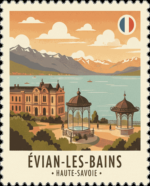 Évian-les-Bains vintage travel stamp