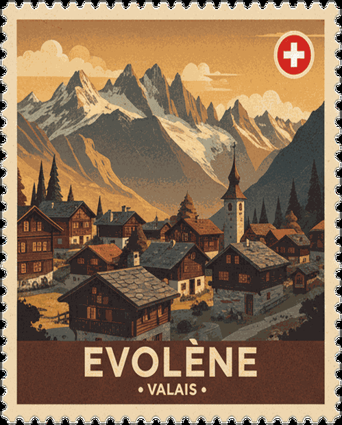 Evolène vintage travel stamp