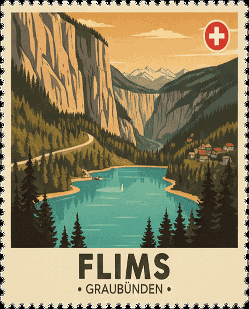 Flims vintage travel stamp