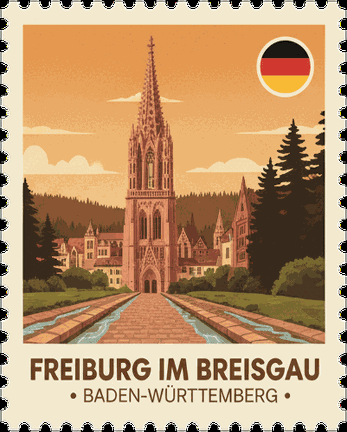 Freiburg im Breisgau vintage travel stamp