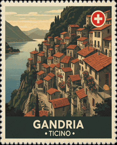 Gandria vintage travel stamp