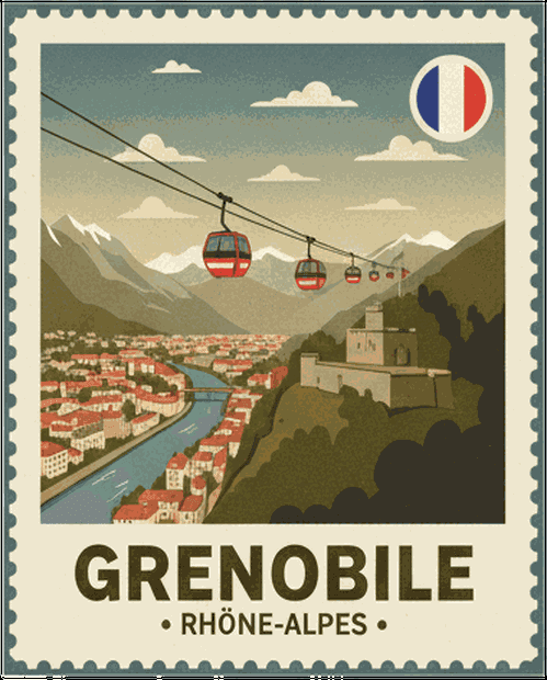 Grenoble vintage travel stamp