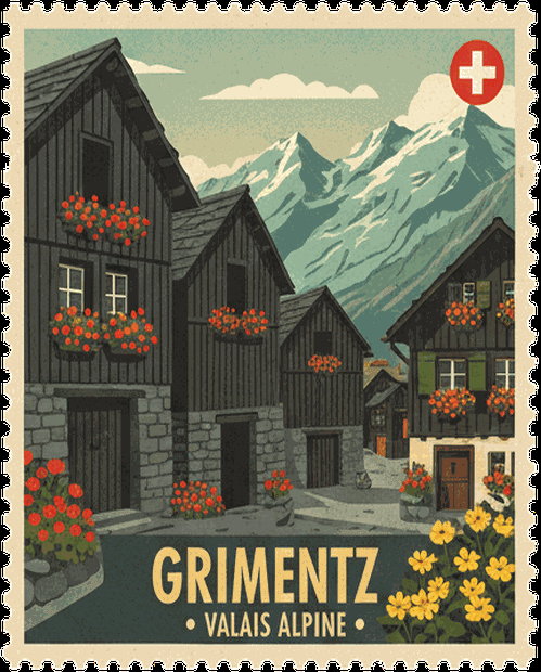 Grimentz vintage travel stamp
