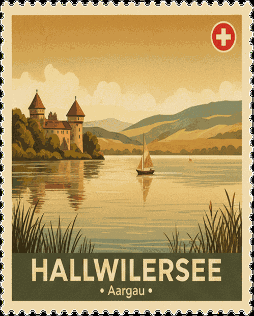 Hallwilersee vintage travel stamp