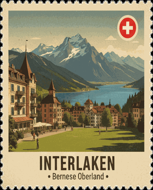 Interlaken vintage travel stamp