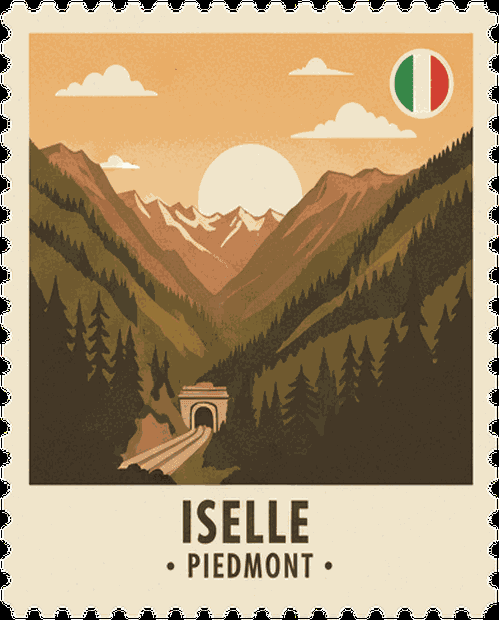 Iselle vintage travel stamp