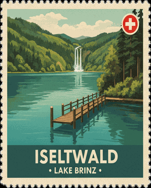 Iseltwald vintage travel stamp
