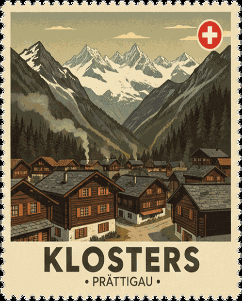 Klosters vintage travel stamp