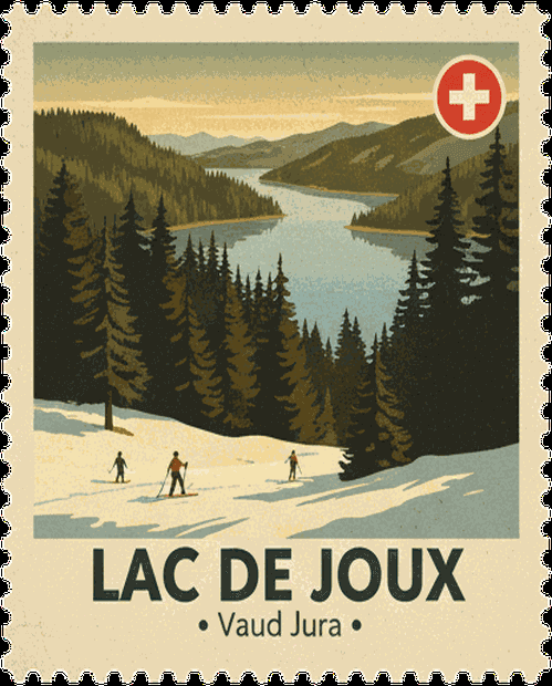 Lac de Joux vintage travel stamp