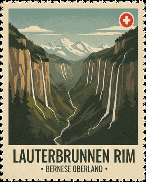 Lauterbrunnen Rim vintage travel stamp