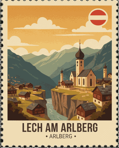 Lech am Arlberg vintage travel stamp
