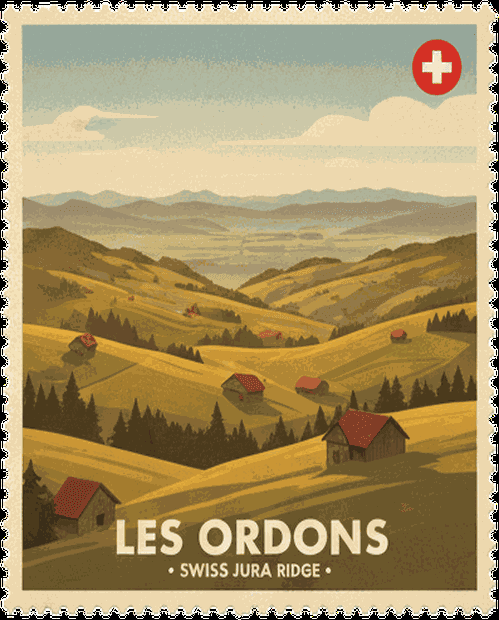Les Ordons vintage travel stamp
