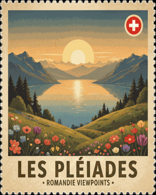 Les Pléiades vintage travel stamp