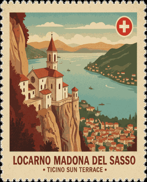 Locarno Madonna del Sasso vintage travel stamp