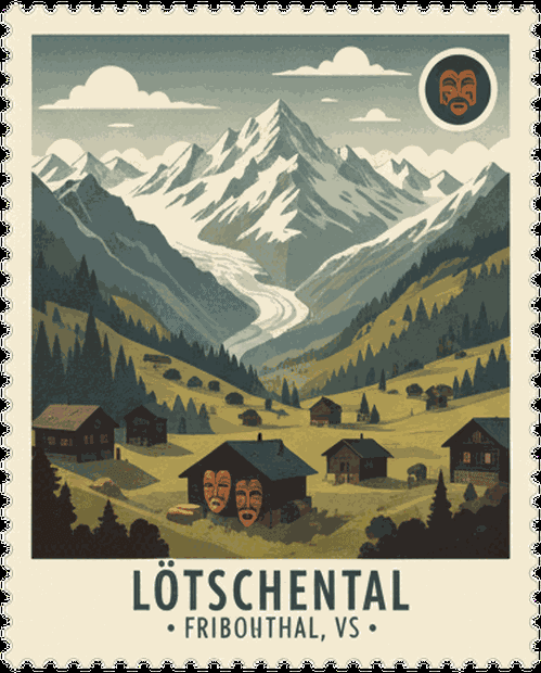 Lötschental vintage travel stamp