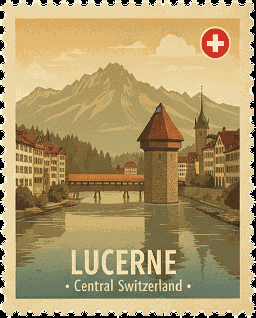 Lucerne vintage travel stamp