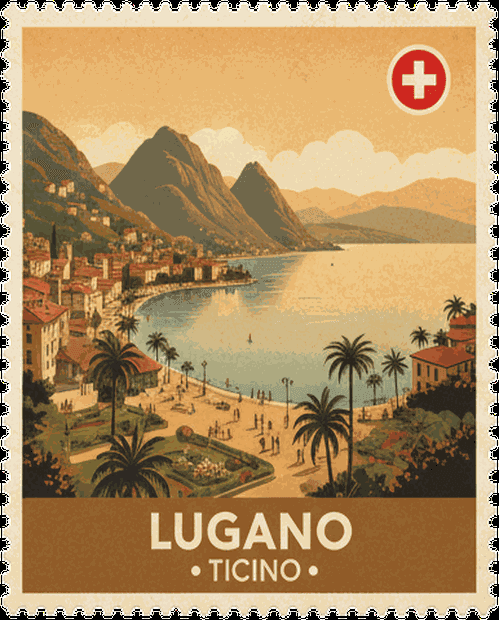 Lugano vintage travel stamp
