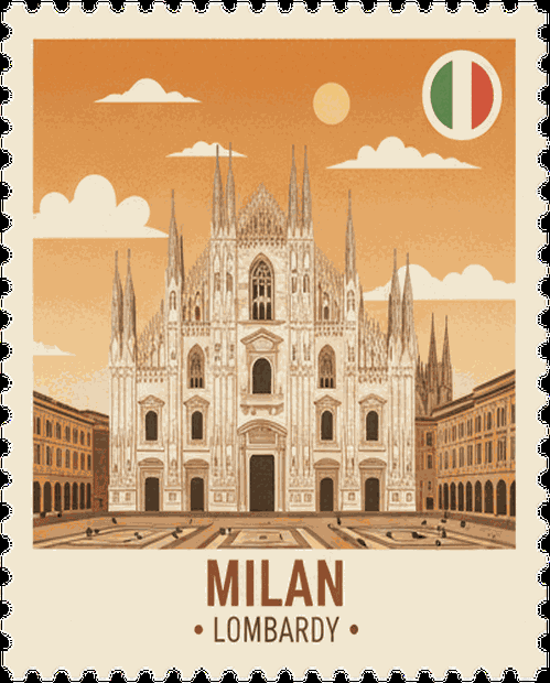 Milan vintage travel stamp