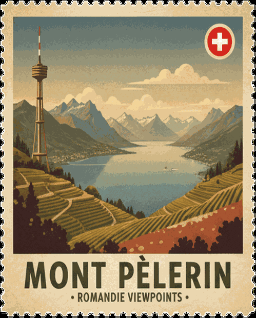Mont Pèlerin vintage travel stamp