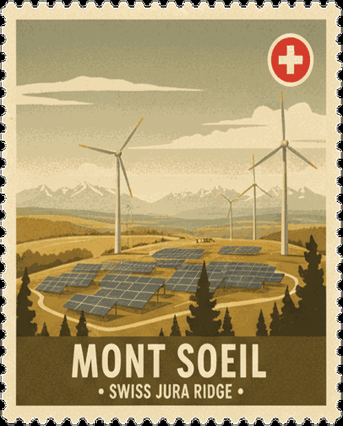 Mont Soleil vintage travel stamp